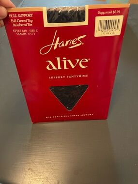 Hanes Alive Support Pantyhose - Classic control top Navy style 810 size c
